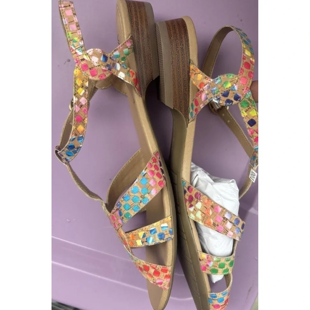 Vaneli Sandals Women's Size 8.5W Shoes Leather Multi-Strap Brandy Colorful New